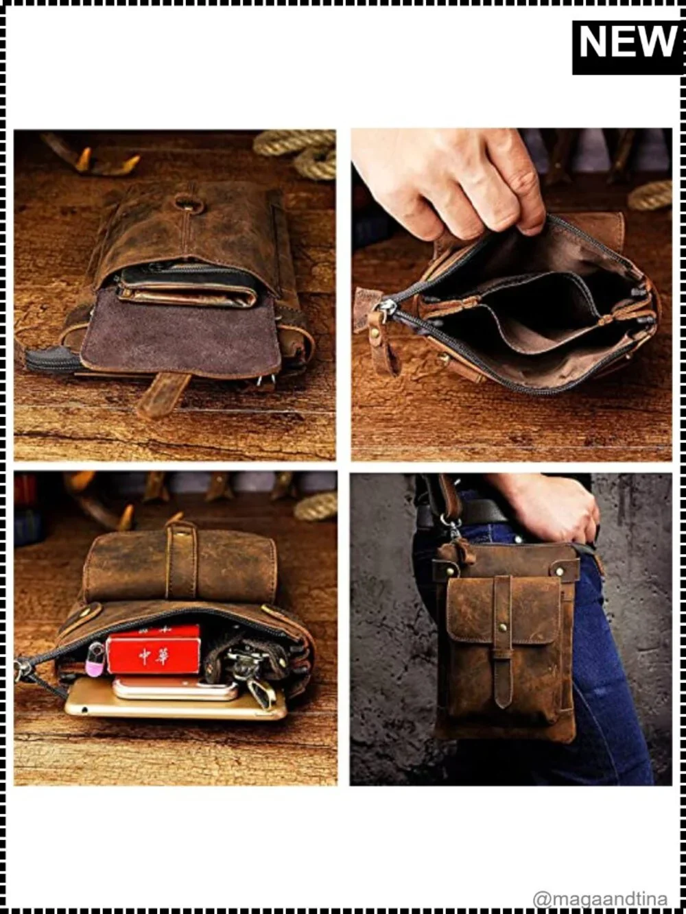 Genuine Leather Fanny Messenger Bag Small Shoulder Satchel Waist Pack